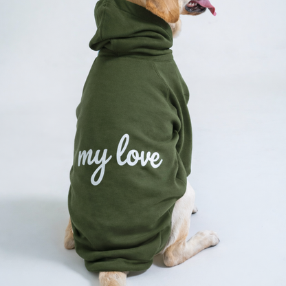 My Love Dog Hoodie – Olive Green Premium Winter Dog Hoodie
