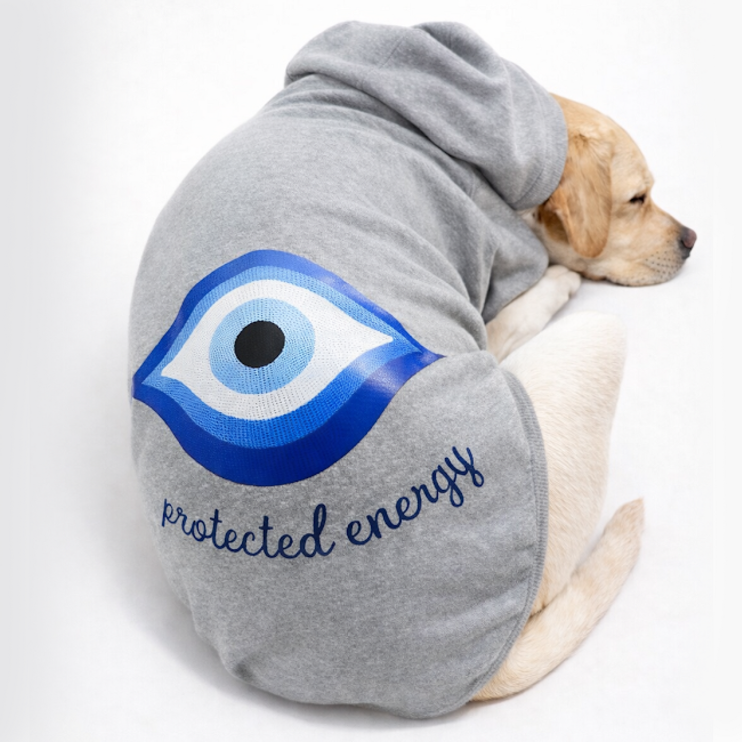 Protected Energy Dog Hoodie – Grey Evil Eye Winter Hoodie for Dogs
